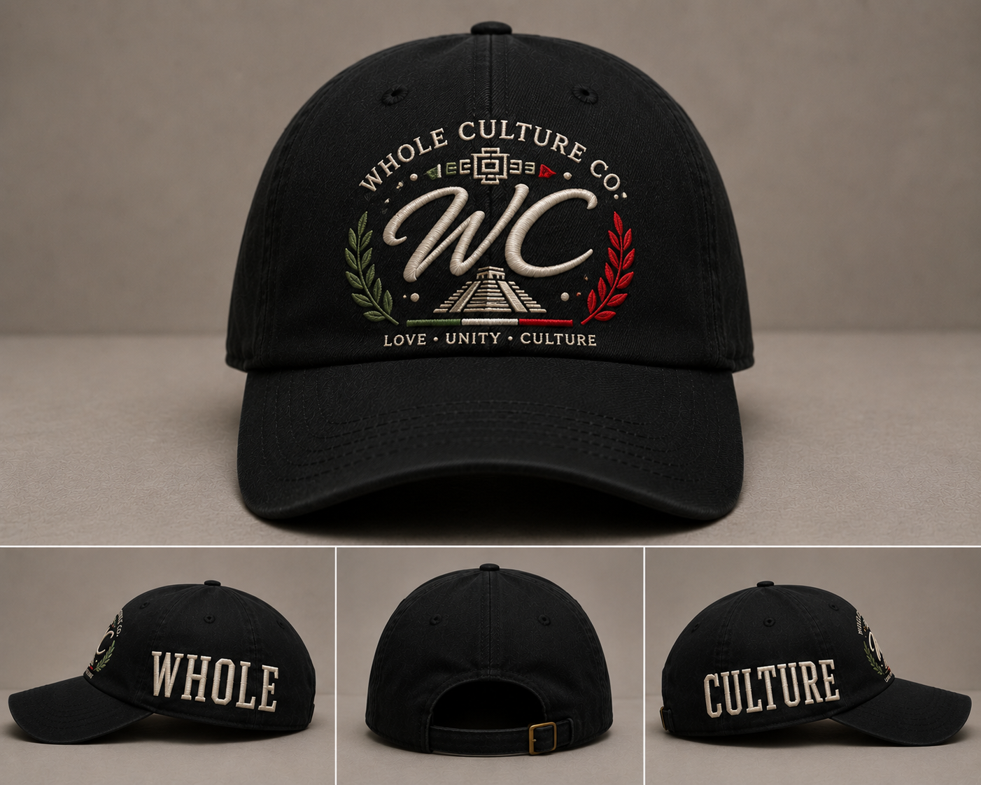 WC Heritage Cap embroidery detail, side panels and back strap