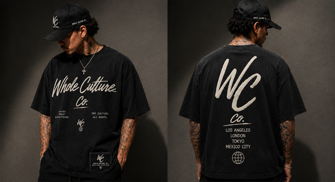 Model wearing the Script Logo T-Shirt, front and back